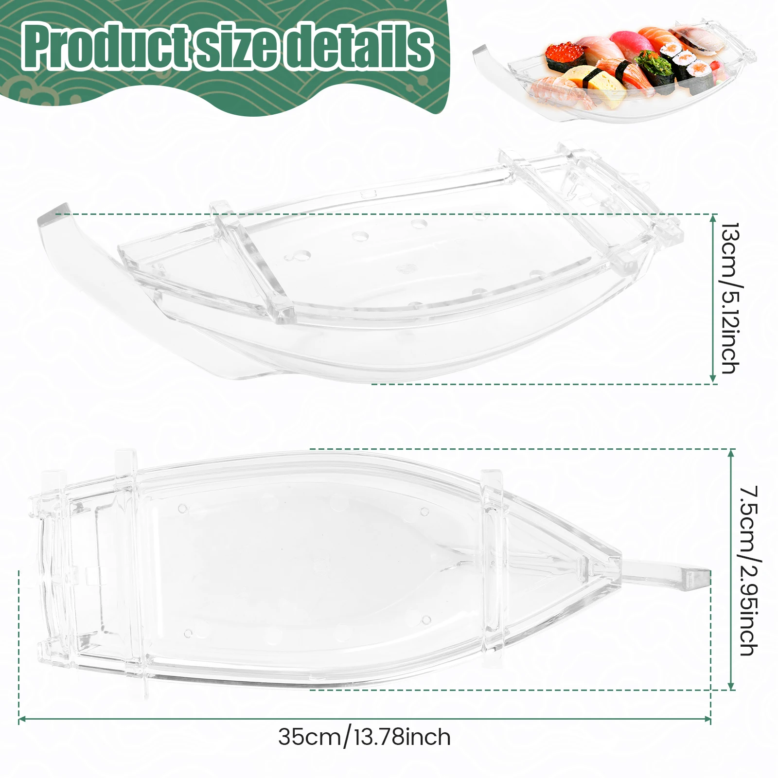 Sushi Serving Tray Reusable Plastic Sushi Boat Serving Plate Japanese Style Sushi Tray Decorative for Home Kitchen Restaurant