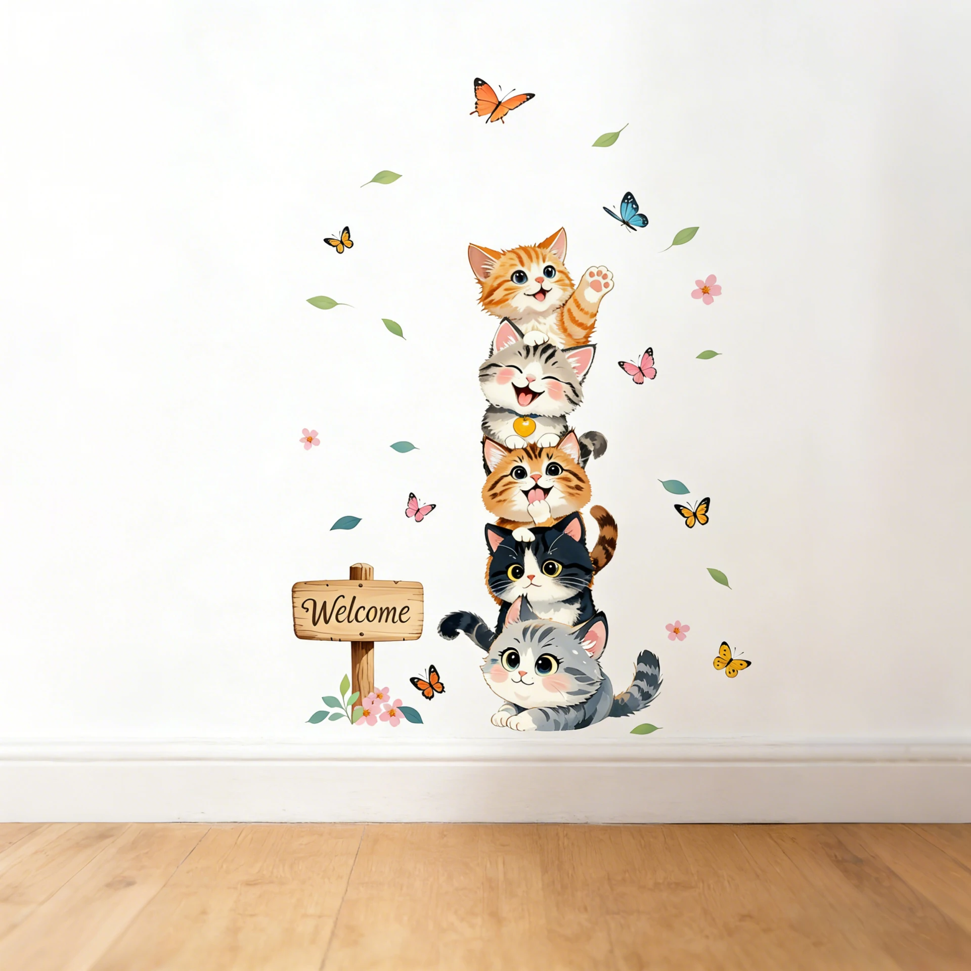 Cat Butterfly Wall Stickers Children's Bedroom Decor Self-Adhesive Wall Decals Wholesale Cute Animal Theme Room Decorations view 6