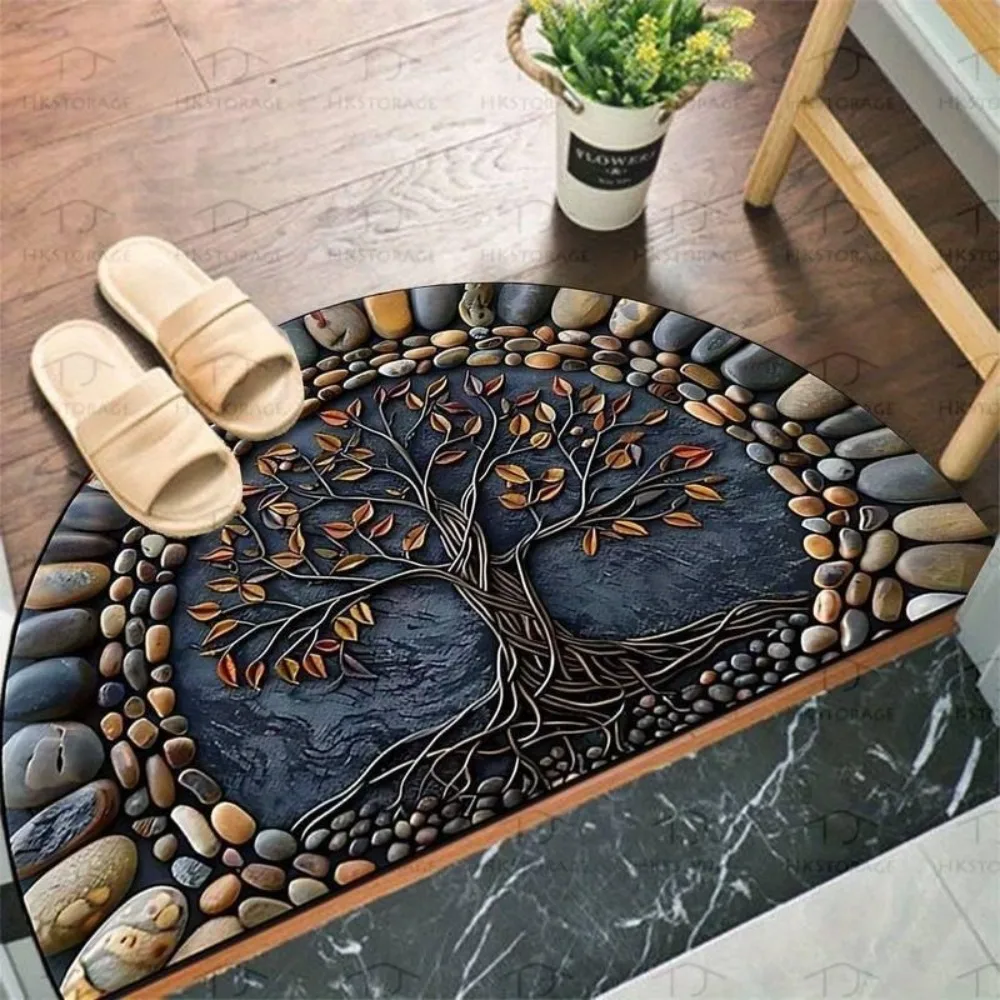 Alfombra para puerta de entrada, semicircular, resistente a la suciedad, absorbente de agua, alfombrilla para reposapiés, estilo bohemio, alfombrilla de terciopelo cristal Feng Shui