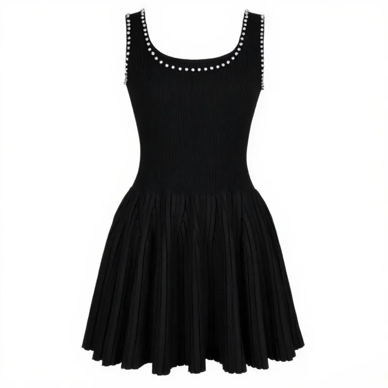 

customized Spot high-end quality socialite slim fit and slimming sleeveless short knitted dress