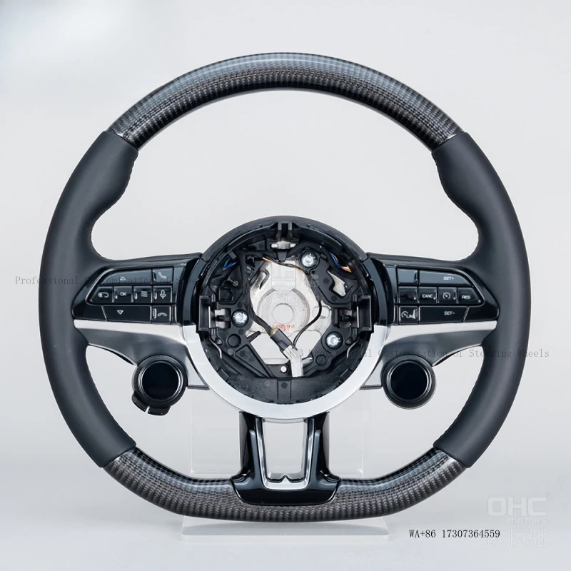 Suitable for 08-20 Grecale GT car modification with high-end black carbon fiber flat leather steering wheel