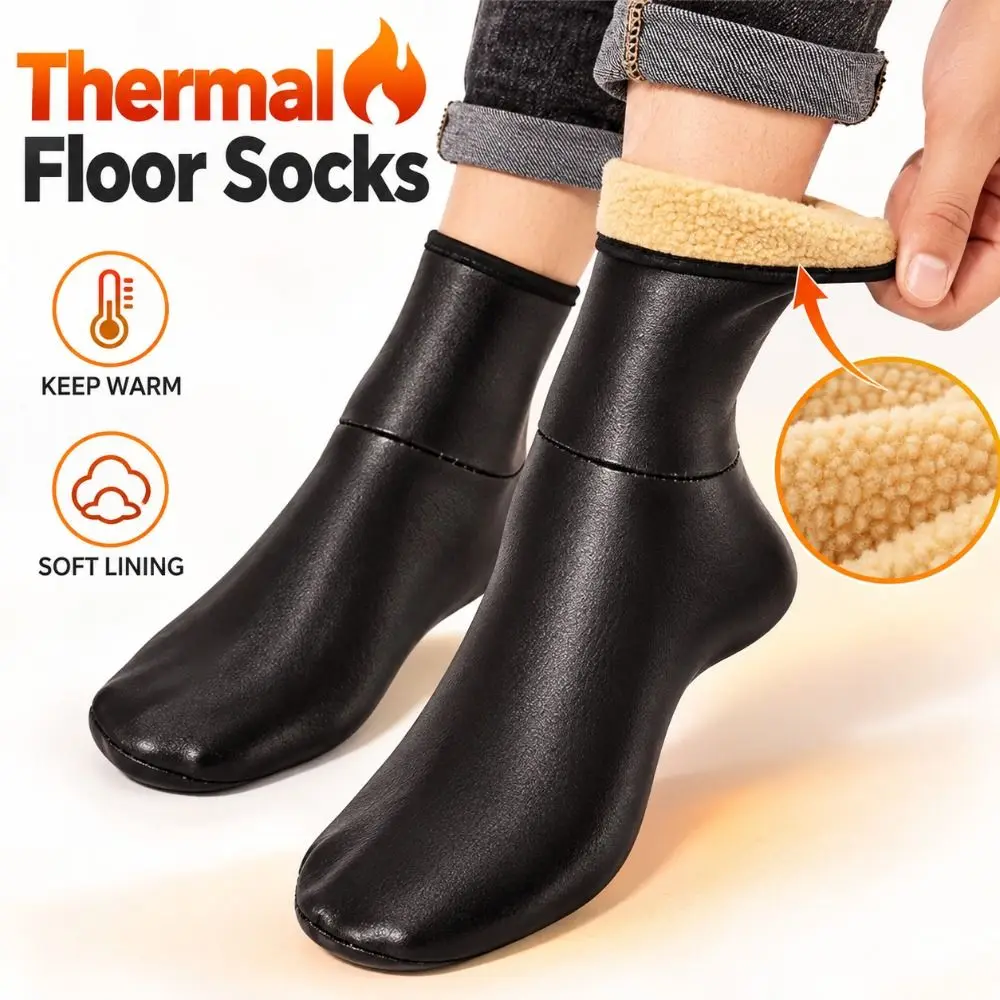 New Thickened Thermal Floor Socks Fleece Lined Waterproof Winter Thermal Socks Leather Non-Slip Bottom High Tube Socks Winter