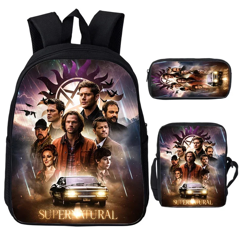 3Pcs Set Supernatural SPN Child Backpack Boys Girl School Bag Large Capacity Student Backpack Supernatural Pencil Bags Mochila
