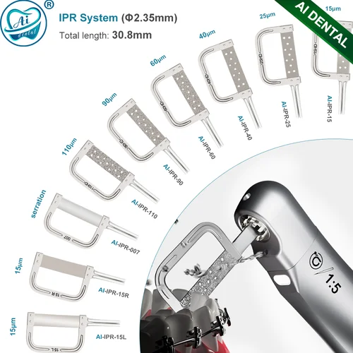Imagen 1 del producto Hojas de sierra de mano de ortodoncia Dental para reducción 4:1, pelado interproximal, contraángulo de fibra óptica, 9 tamaños, punta EVA IPR