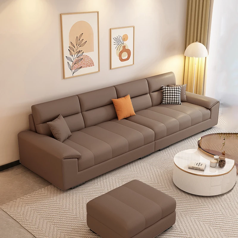 

Aesthetic Classic Living Room Sofas Brown Real Leather Luxury Soft Sofa Lounge Lazy Modern Woonkamerbanken Furniture For Home
