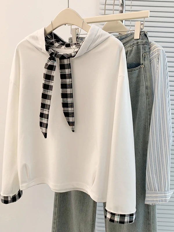 

Повседневная женская толстовка в клетку, большие размеры, удобная длинная футболка Sve, зимняя модная антивозрастная дизайнерская футболка Sense