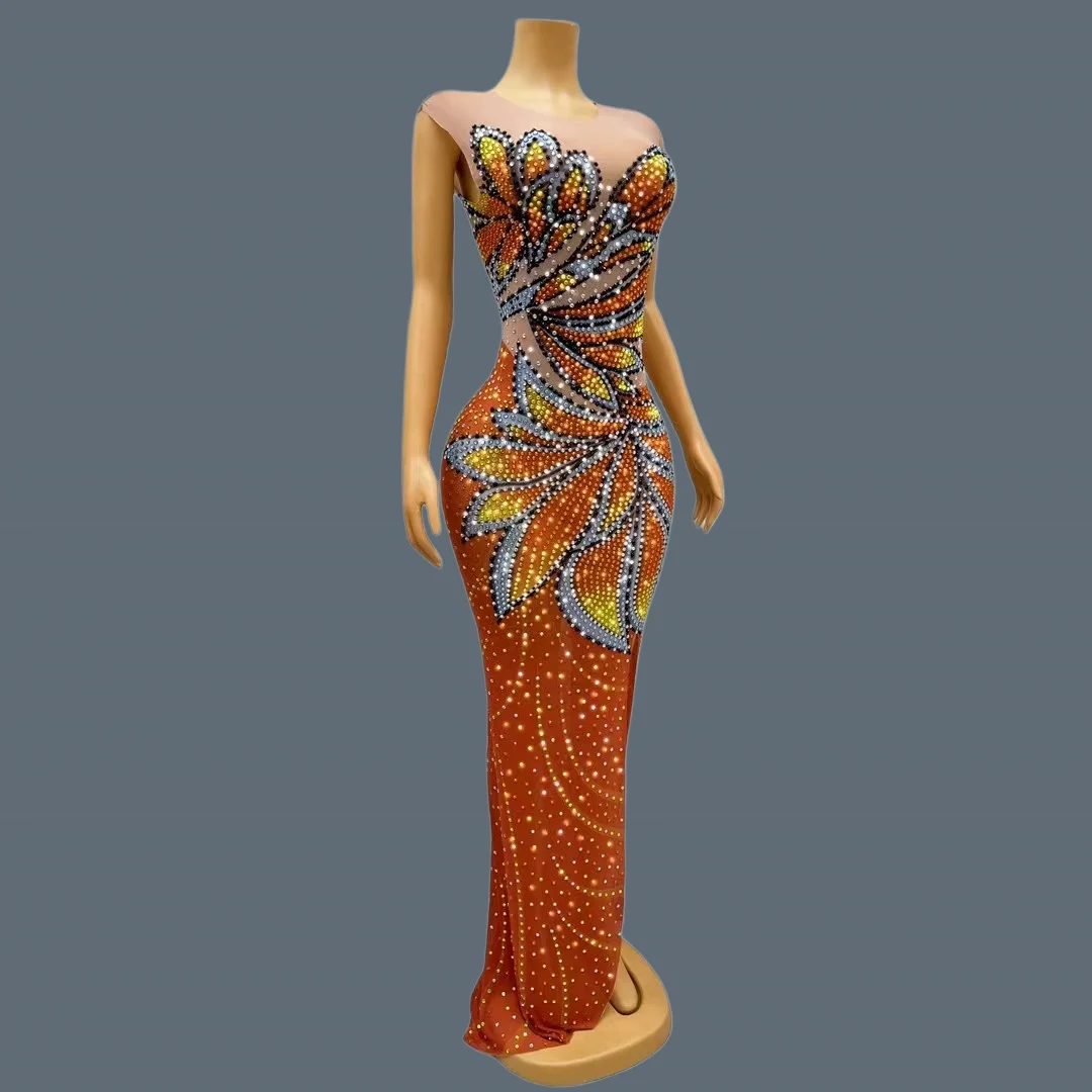 ชุดเดรสยาวผ้าตาข่ายแขนกุดสำหรั - Sparkly Rhinestone Club Party Dress บทวิจารณ์และราคา