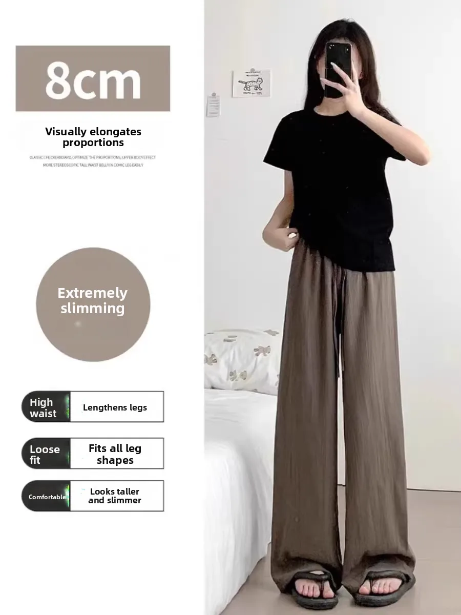 

Slimming Straight Leg Casual Pants Wide Leg Thin Model Walking Pants High Waist Comfortable Breathable Spring Summer Ladies T...
