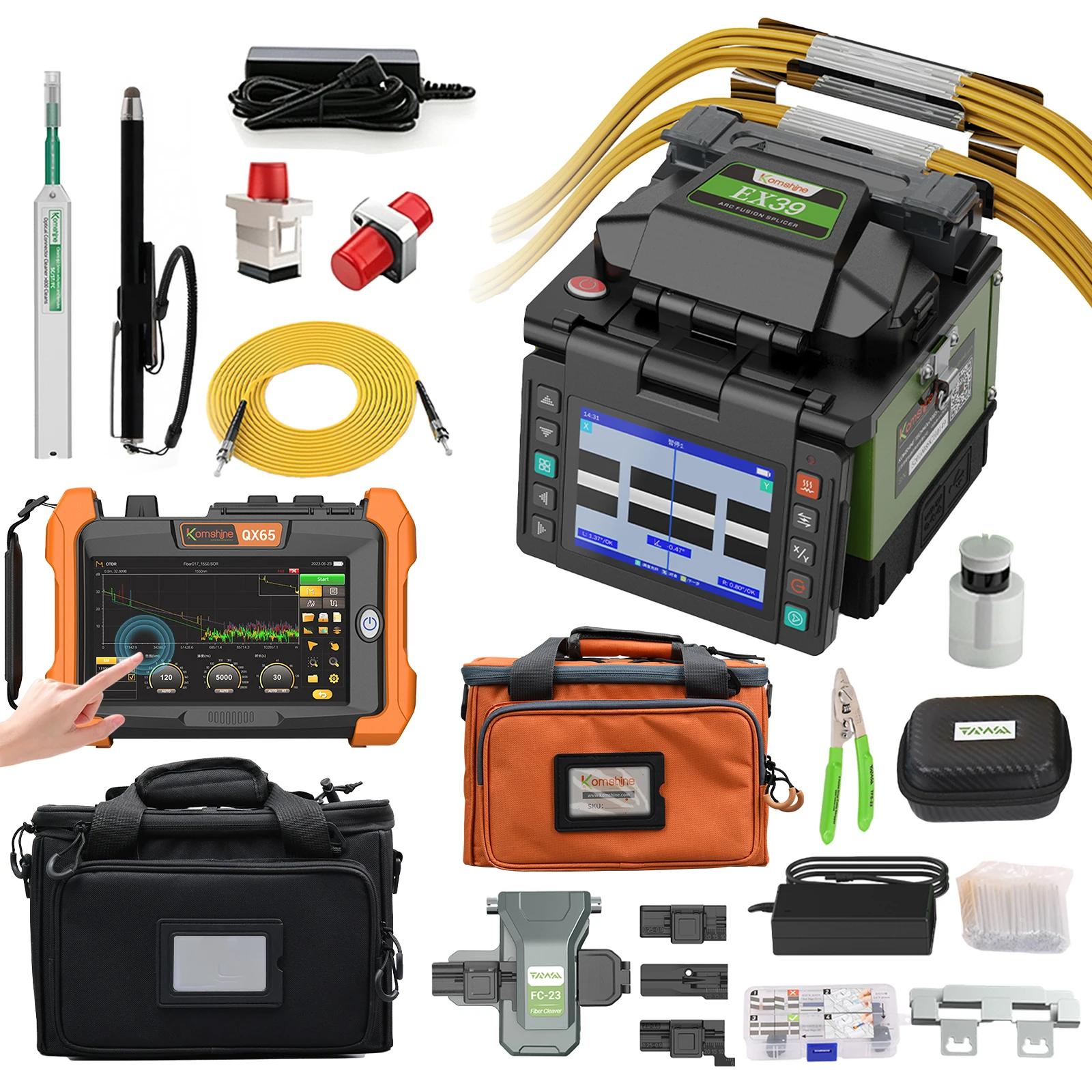 Komshine Fiber Telecom Maintenance Tools EX39 Mini Size Fiber Splicer +QX65 Fiber Optic Monster OTDR 1310/1550nm Singlemode OTDR
