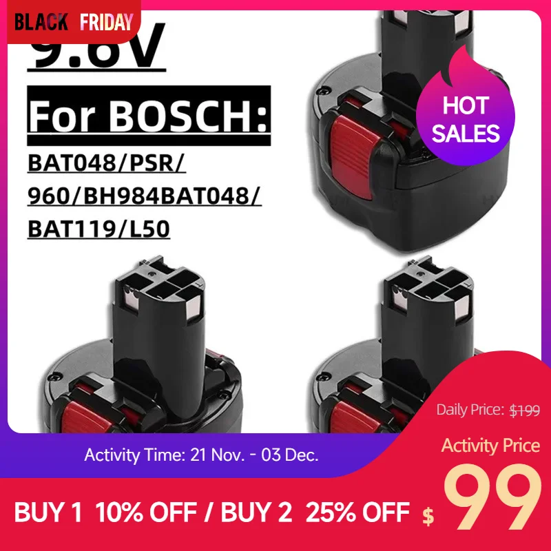 For BOSCH rechargeable battery, power tools, BAT048, NI-MH, 9.6V, 12800mAh, PSR 960, BH984, BAT048, BAT119, L50