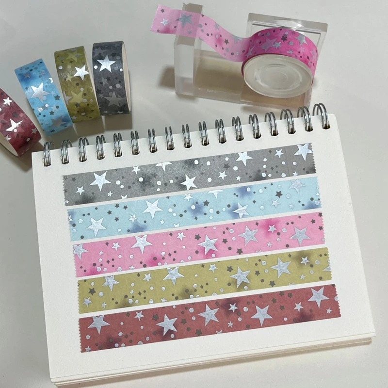 Korean Ins Cute Hot Silver Stamping Star Decorative Tape Hand Account Journal Washi Tape Collage Planner DIY School Stationary