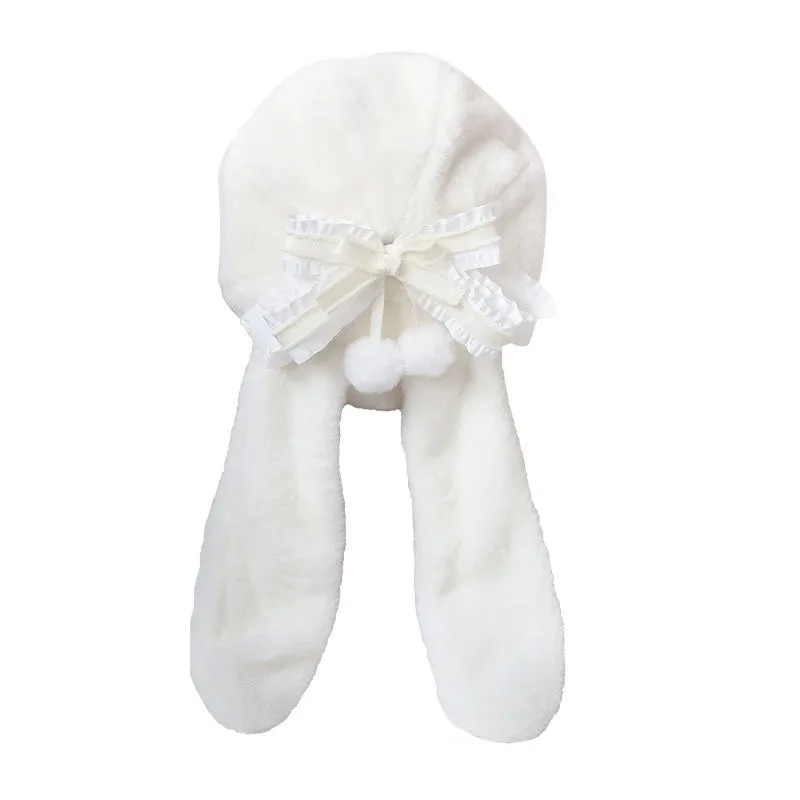 Korean Version of Autumn and Winter White Lolita Beret Original Plush Warm Rabbit Ear Bow Dome Sweet Painter Hat for Women's 6