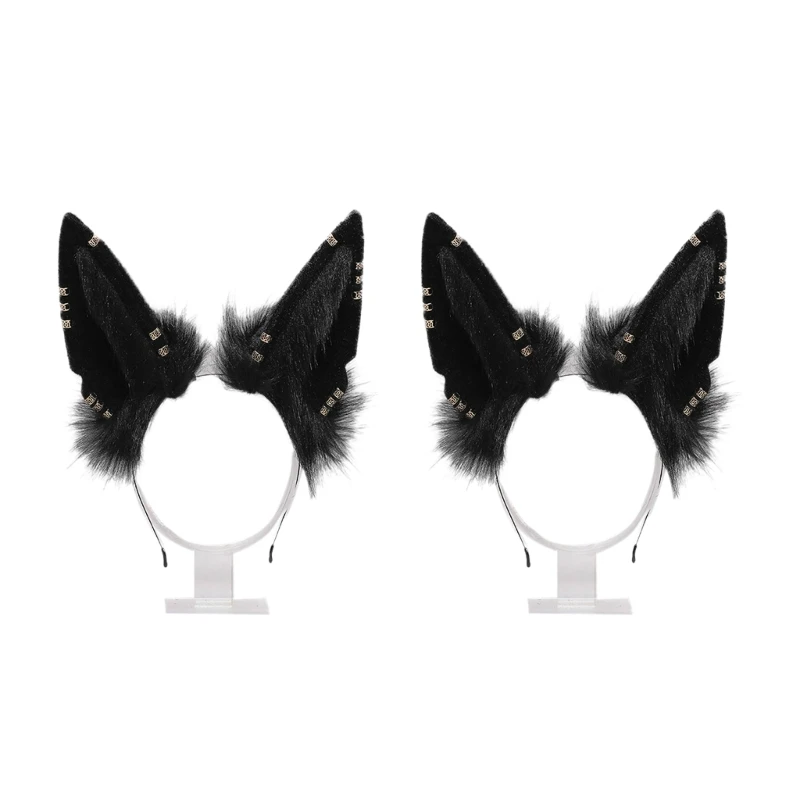 Cosplay Furry Animal Wolf Ears Hair Hoop with Metal Ring Cosplay Long Fur Headpiece for Halloween Party Decoration 2PCS Dropship