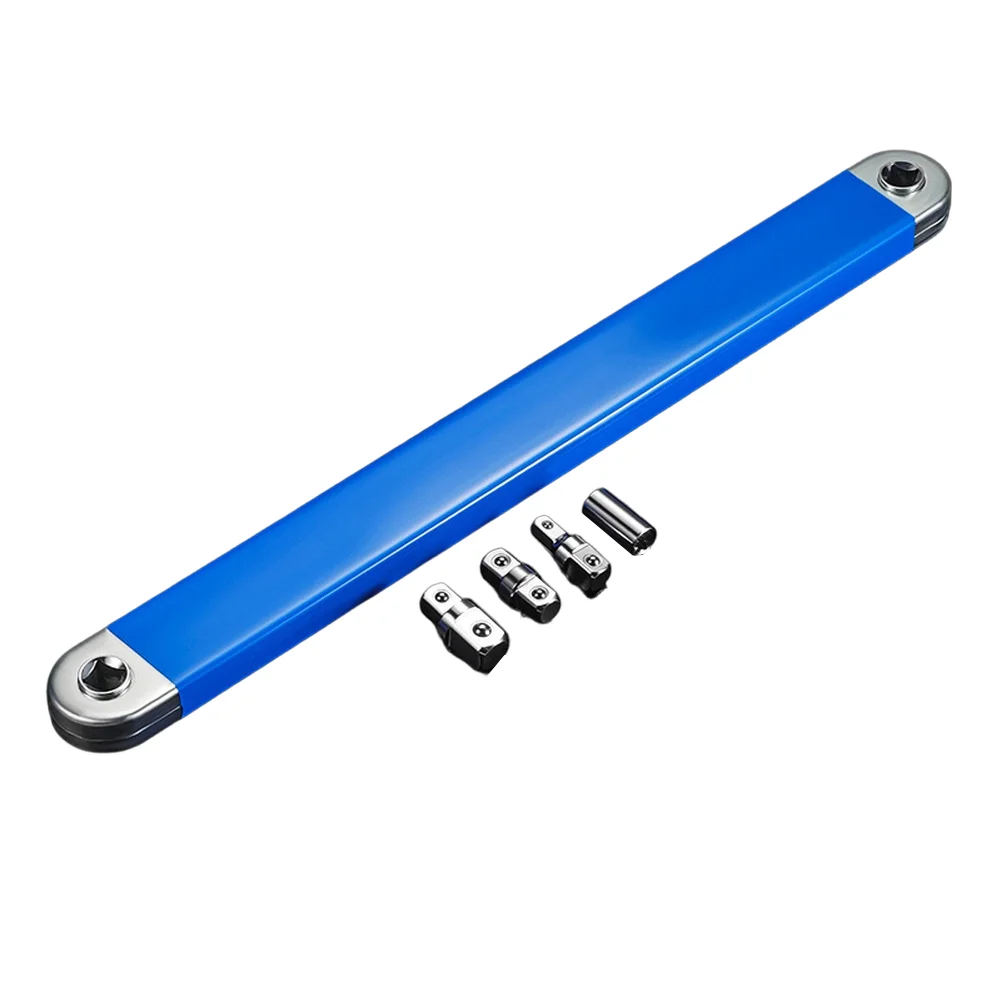 Extension Wrench with 0 Degree Offset Geometry and Modular Adapter System for Use with Drivers Ratchets and Hand Tools