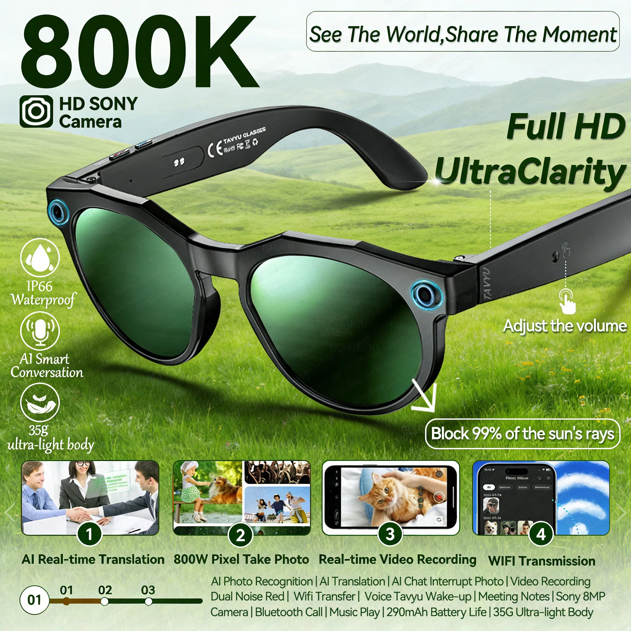

2026 New 8K HD Smart Glasses Men Chat GPT 800MP Camera Call 100+Language Translation Voice Assistant Control Sunglasses Women