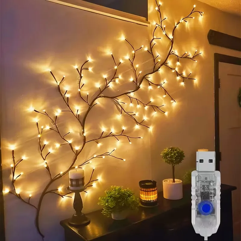 Luces mágicas de vid de sauce montadas en la pared, 8 modos, rama de luz decorativa para dormitorio, boda, Navidad.