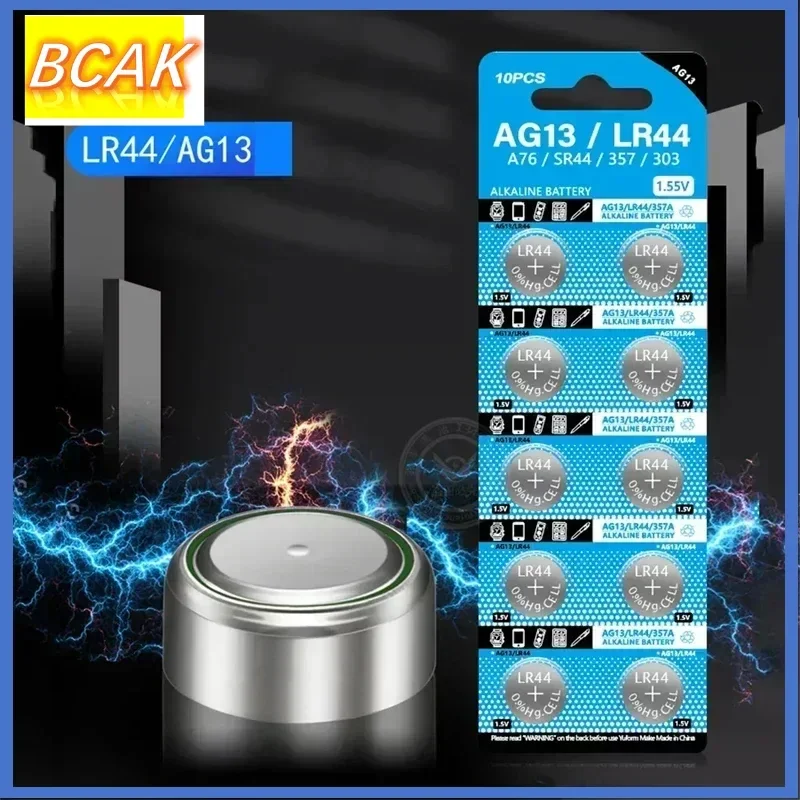 Bateria de botão BCAK 210mah AG13LR44 A76 357 357A LR1154 SR1154 SR44 1.55V Bateria para relógio calculadora chave do carro relógio remoto