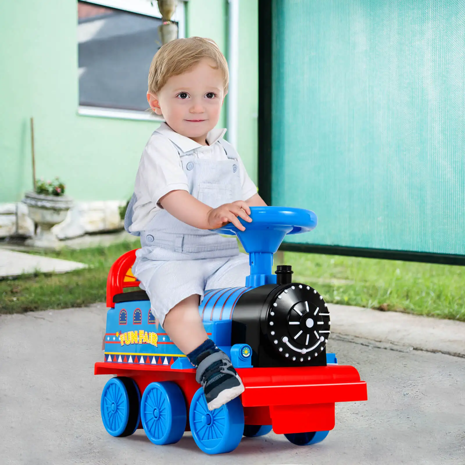 6v elektrische Kinder fahren auf Zug motorisiertes Zug spielzeug mit Spur & 6 Räder Marine