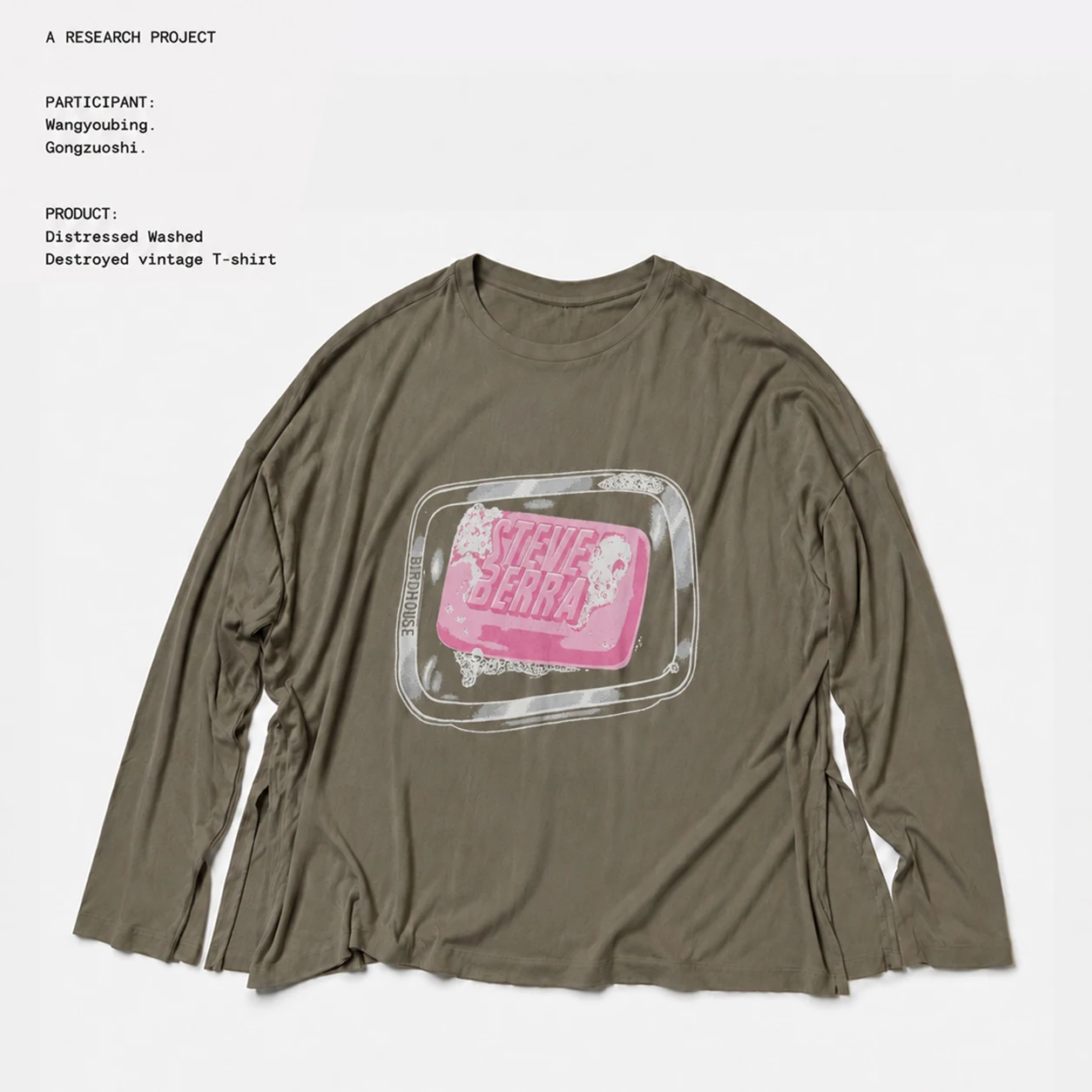 Wang Studio Vintage Washed Long Sleeve T-Shirt Unisex Cotton Youth Fashion Shoulder Drop round Neck Print Design Autumn Top