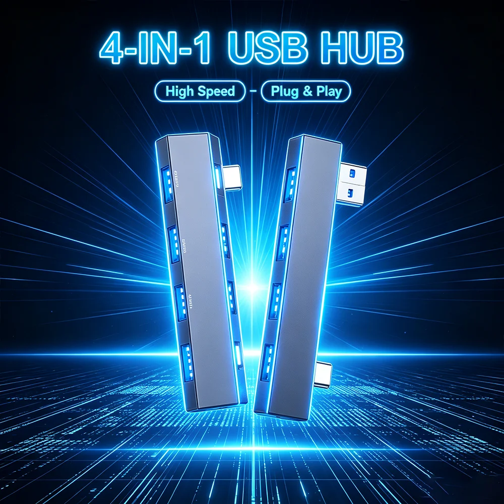 USB C Hub 3.0 Type C 3.1 Four-Port Multifunction USB OTG Adapter for Various Computer Devices