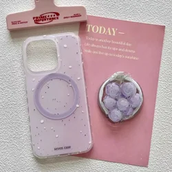 Magnetic grape purple splashed ink phone case with holder For iPhone 11 12 13 14 15 16 17 pro max