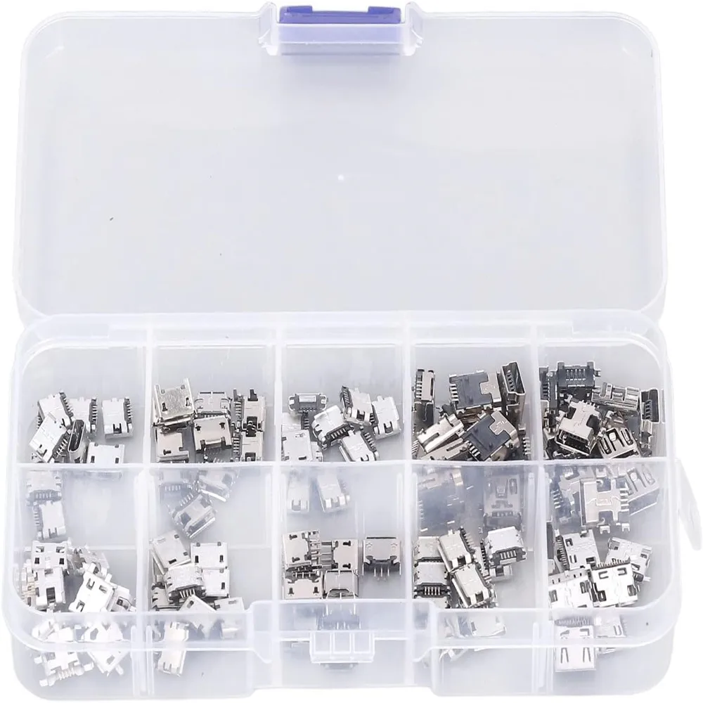 100 uds/caja 10 valores * 10 Uds 24 valores * 10 Uds 240 Uds Micro USB conector hembra de 5 pines para teléfono móvil conector Micro USB Jack