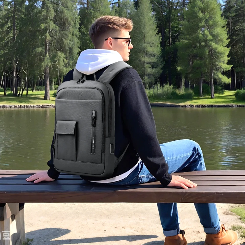 HK رجال الأعمال على ظهره جيوب متعددة 17.3 بوصة حقائب الكمبيوتر المحمول خفيفة الوزن حقيبة السفر حقائب الظهر المدرسية عادية مع USB