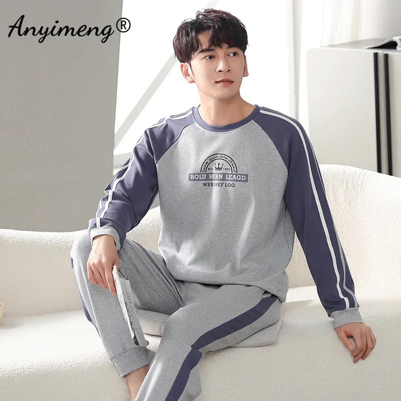 Drop Shipping High Quality Mans Pajamas Sporty Leisure Homesuits 2023 New Spring Autumn Winter Sleepwear Pyjama Home Cotton 100%