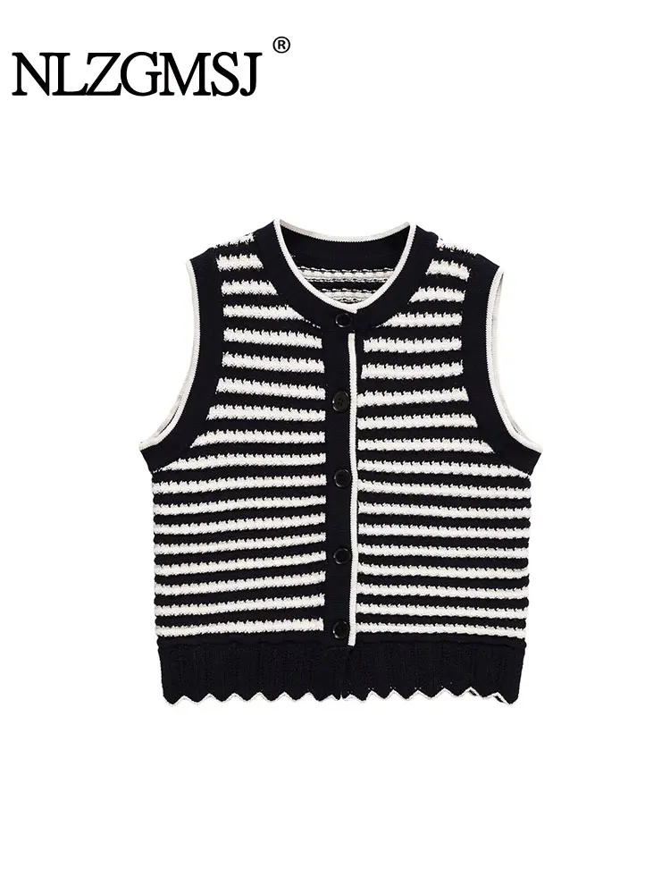 

2025 винтажный женский жилет с круглым вырезом без рукавов, однобортный вязаный тонкий свитер, новые модные женские топы