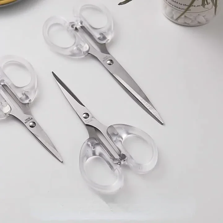 Stationery Scissors Simple Transparent Stainless Steel Handbook Office Household Sewing Artwork Paper Scissors Student Supplies