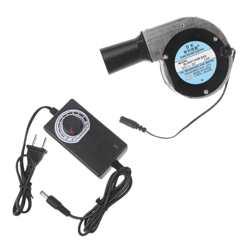 DC 12V BBQ Fan 2.0A 11028 Small Portable Turbo Blower High-Volume with Air Collecting Port Power Supply Speed Controller