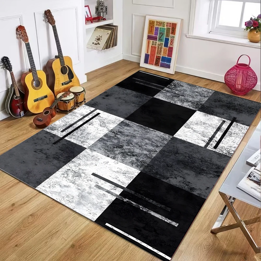 Geometric Patchwork Vintage Texture Carpet  Modern Casual Style Easy Clean Floor Mat for Living Room Bedroom Home Decor