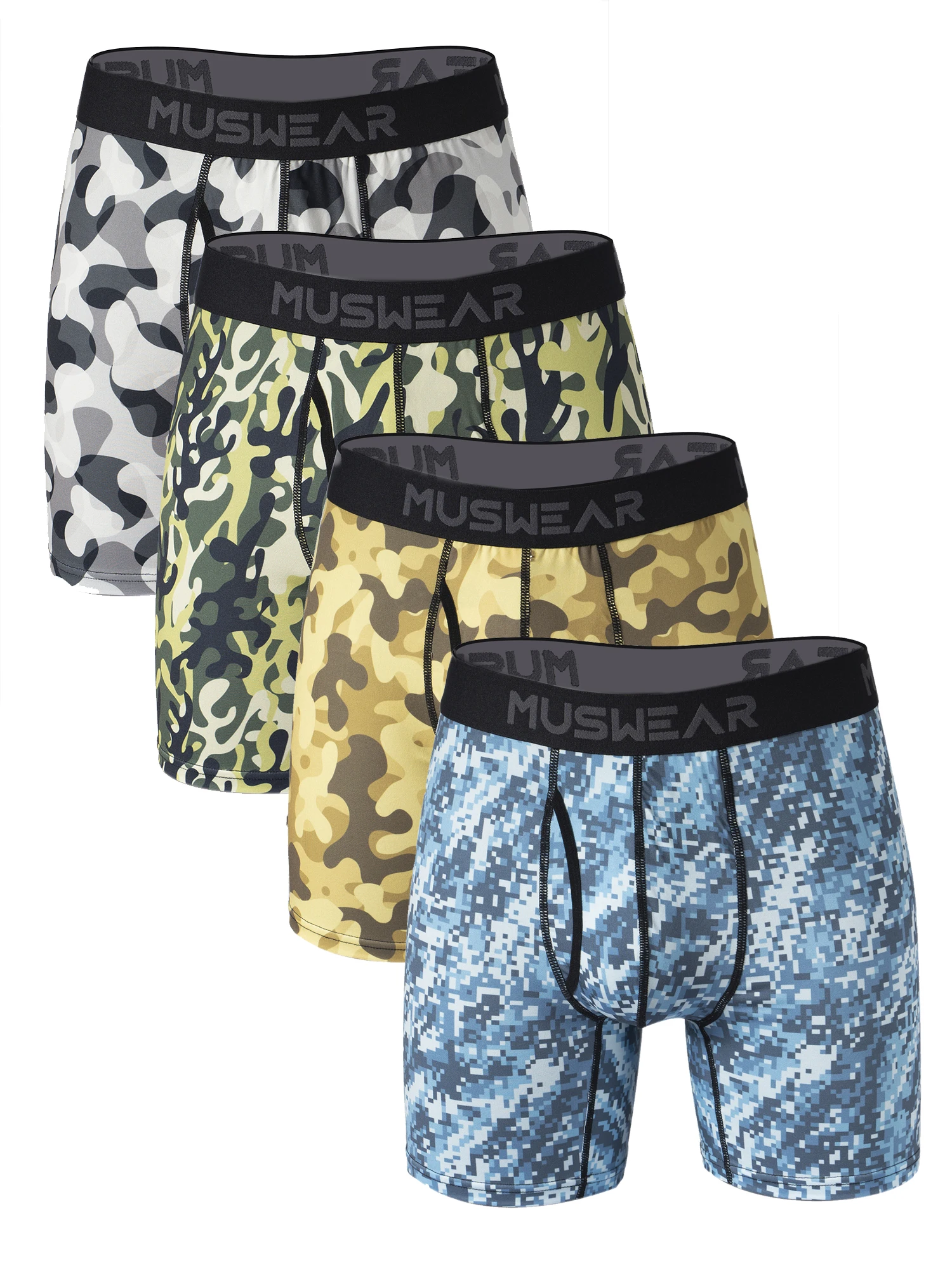 

MUSWEAR 4 шт. Мужские трусы-боксеры с боковым открытием, двусторонние, с начесом, высокоэластичные, быстросохнущие, с принтом по всей поверхности