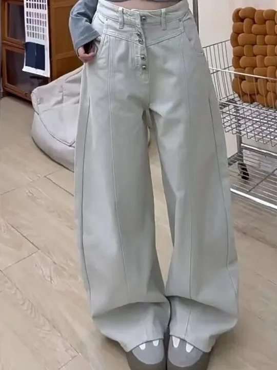 American Grey White Wide Leg Denim Jeans Women's Summer New plus Size Pear Body Shape Design Sense Bend Knife Pants