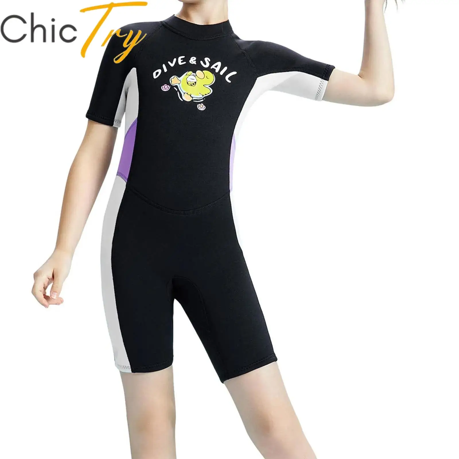 

Kids Girls 2.5mm Neoprene Swim Wetsuit Cute Duck Print Jumpsuit Bodysuit Beachwear Leotard for Diving Surfing Swimming Lessons