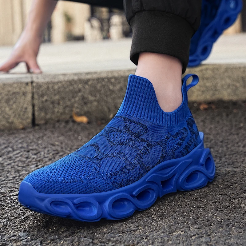 Hot Sale Fashion Blade Running Shoes Men Blue Casual Sports Sneakers Men Lightweight Breathable Men\'s Socks Sneakers Size 46