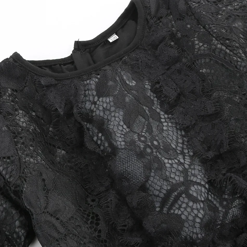 Mädchen-Kostümkleid Kinder Schwarzes Spitzen-Tüll-Cosplay-Kleid mit ausgestellten Ärmeln Gothisches Party-Rollenspiel-Outfit für Halloween-Karneval – Detail 8