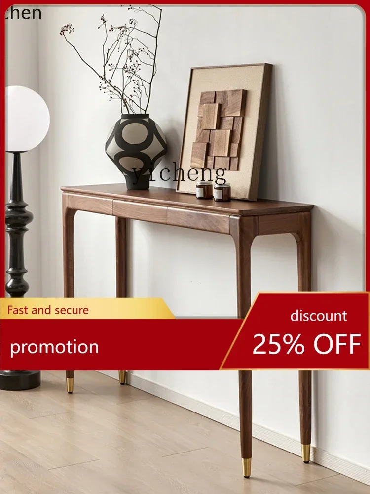 HYS Black Walnut Solid Wood Entryway Table Sideboard Altar Table Narrow Entryway