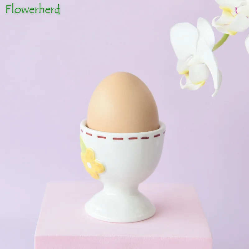 Rabbit Flower Shape Embossed Porcelain Egg Holder Egg Tools Creative Small Ceramic Cup Wine Cup Single Cute Egg Shape Cup