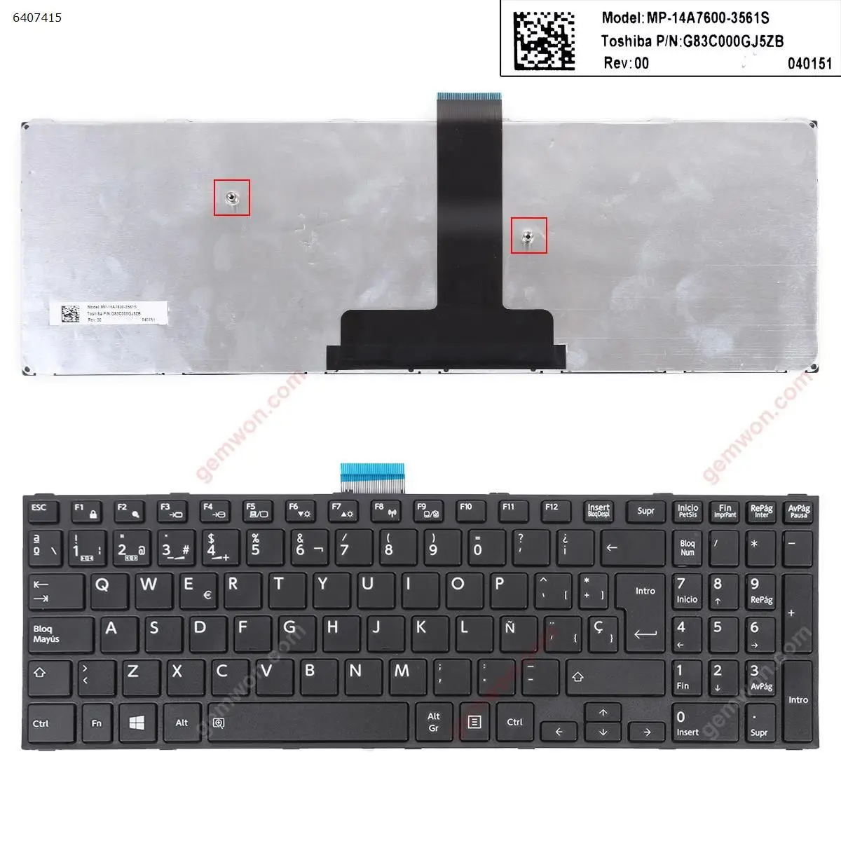SP Teclado para portátil Toshiba Satellite Pro R50-C Tecra A50-C Z50-C A50-C1510 A50-C1520 Negro
