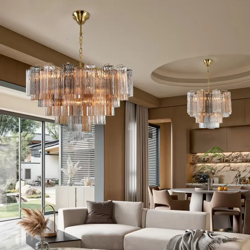 Round tube Murano Glass Chandelier White grey Glass Light For Dining room Living Room Bedroom Hanging Large Villa Country Lamp