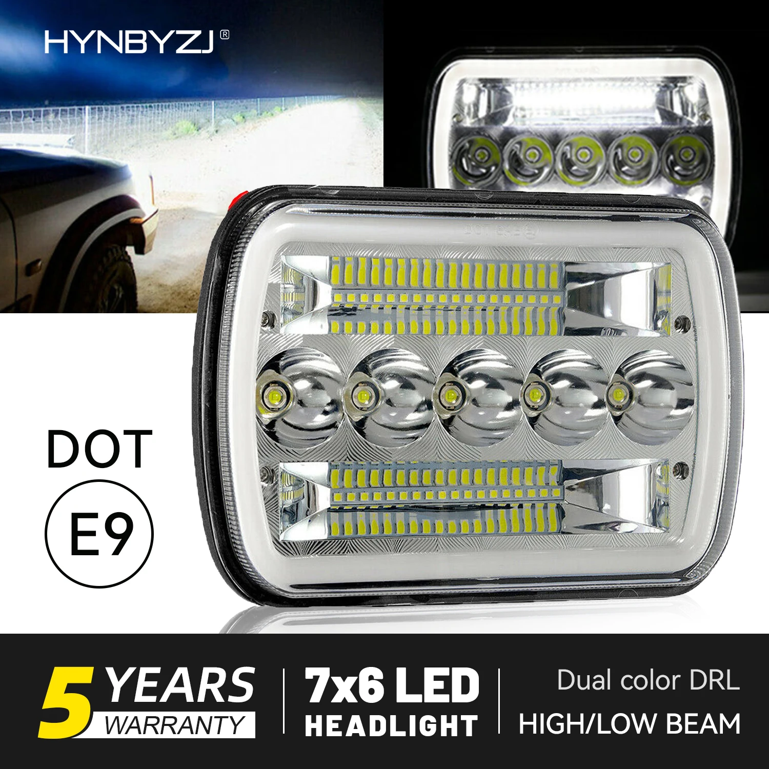 

5X7 7X6 inch Truck LED Lights Rectangular Sealed Beam DRL Headlight For Jeep Wrangler YJ Cherokee XJ H6014 H6052 H6054