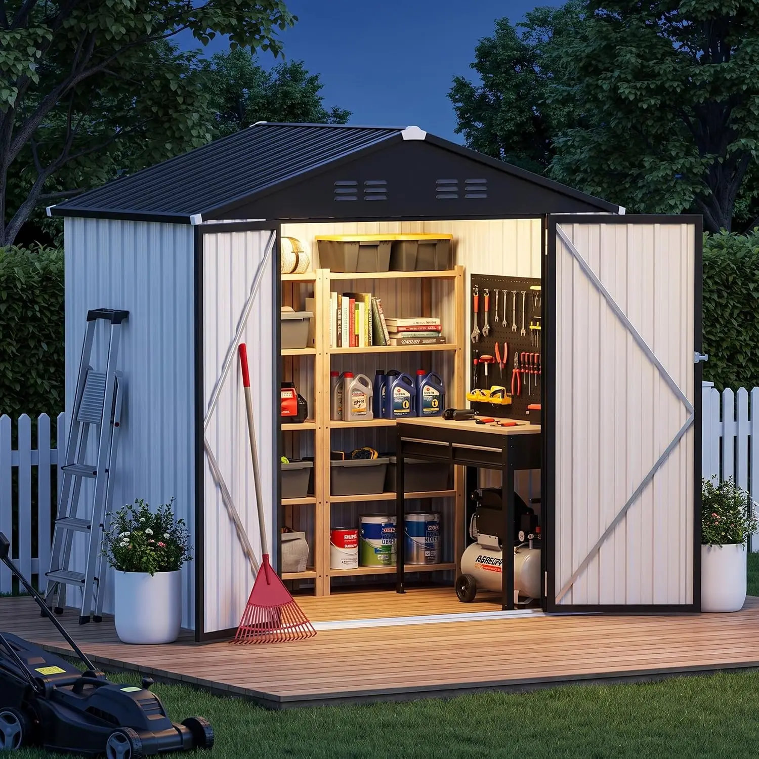 Metal Storage Shed Outdoor Garden Tool House Sloping Roof 6x4 FT, Customized