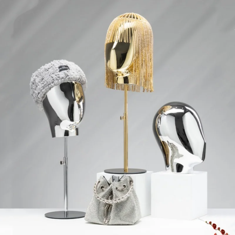 Clothing Store Mannequin Props Female Electroplated Head Golden Silver Wig Hat Display Mannequin Head