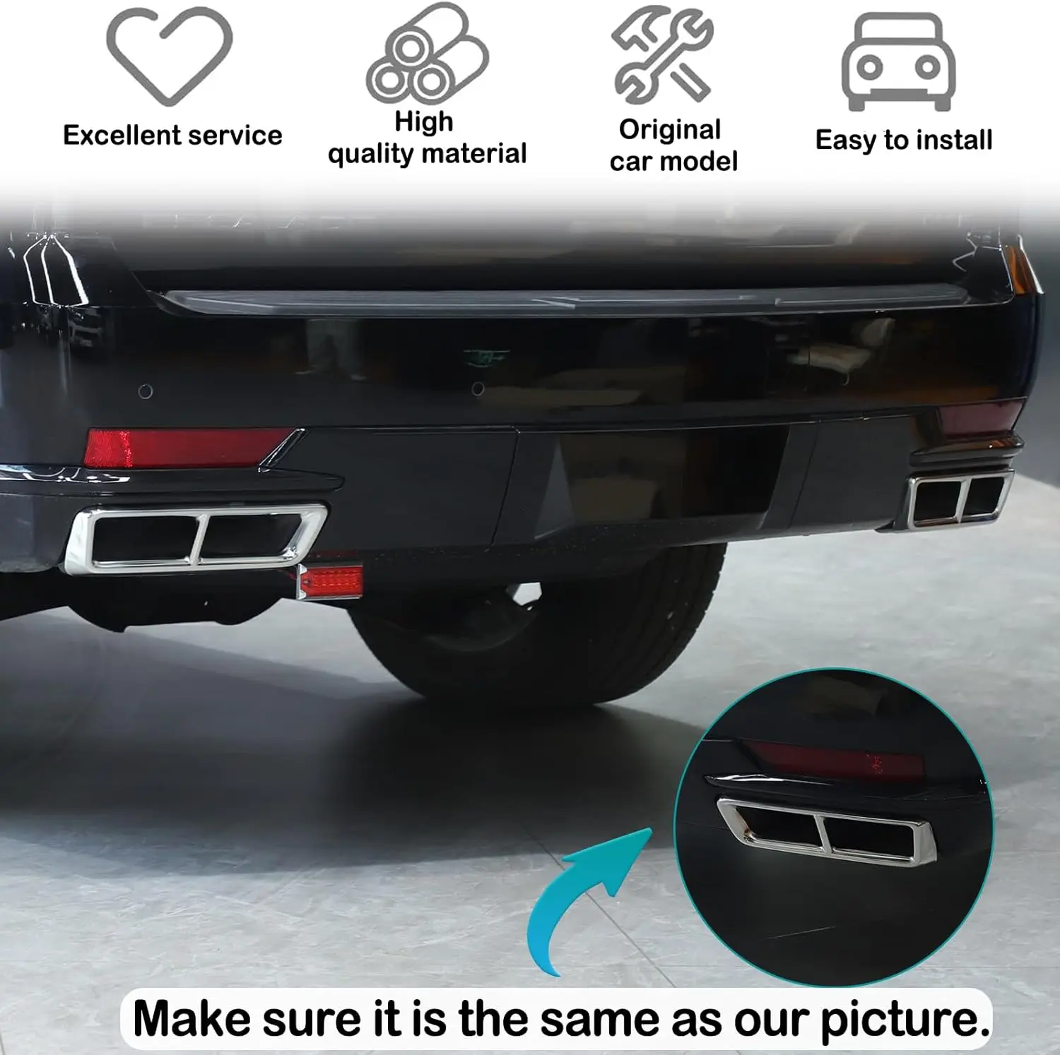 

Stainless Steel Car Rear Double Exhaust Pipe Cover For Cadillac Escalade 2021-2024 Tail Muffler Tip Cover Exterior Accessories