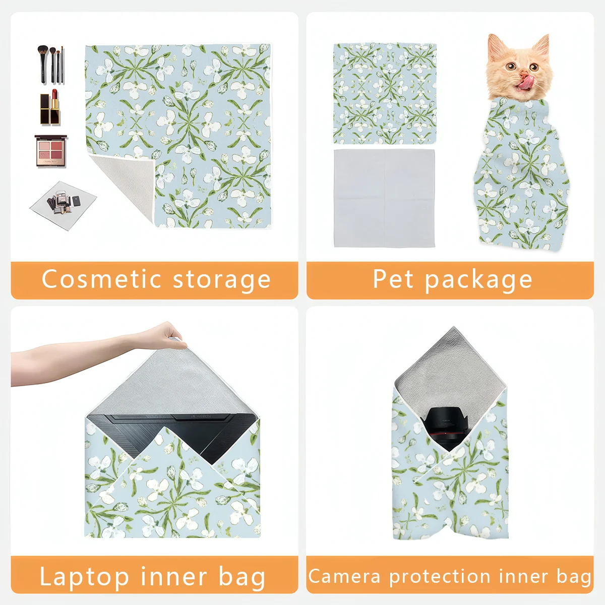 1pc,Fresh Light Blue and White Floral Print Escape-Proof and Scratch-Resistant Cat Wrapping Cloth, Cat Grooming