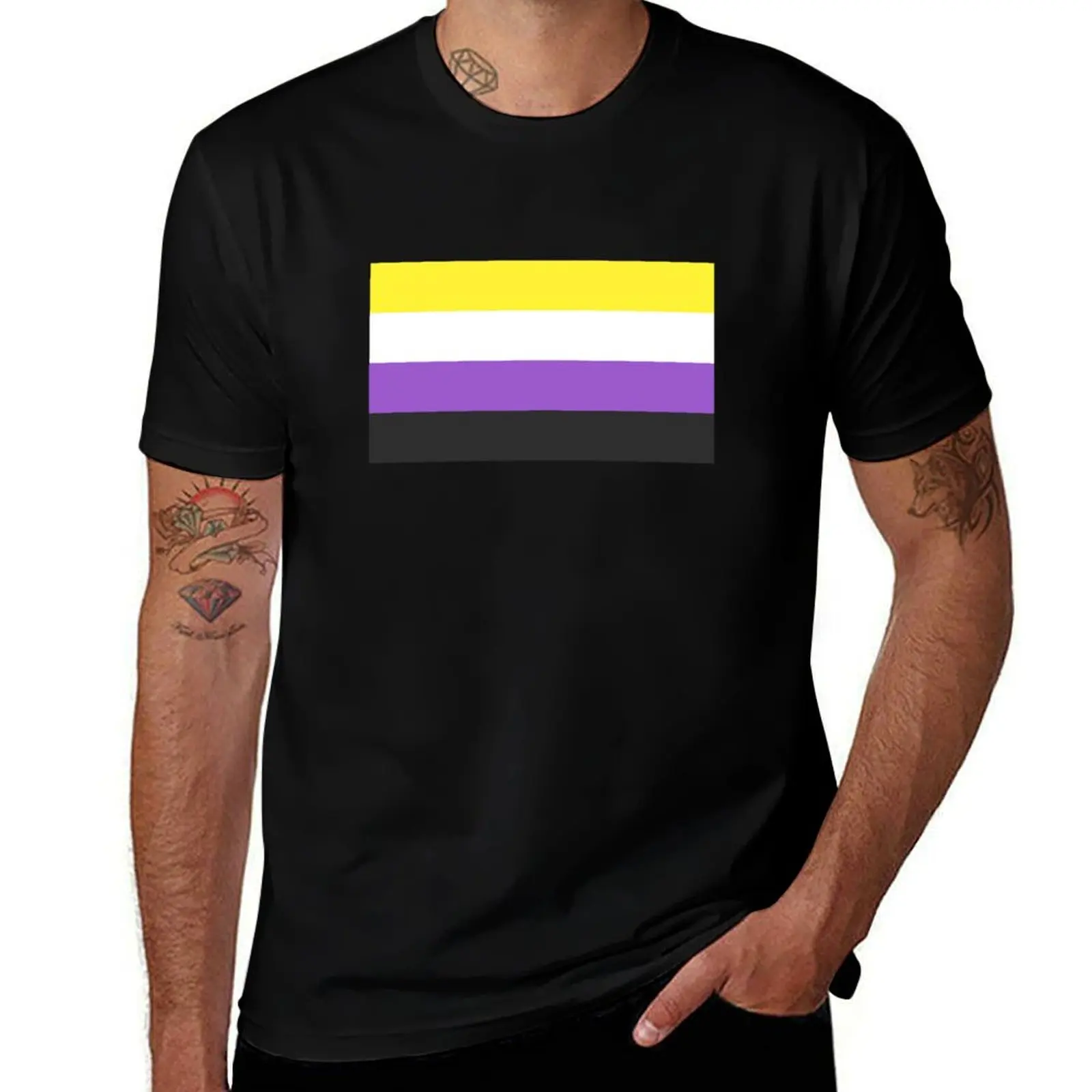 Seamless Repeating Non-Binary Pride Flag Pattern T-Shirt Lightweight Casual Summer T-Shirt
