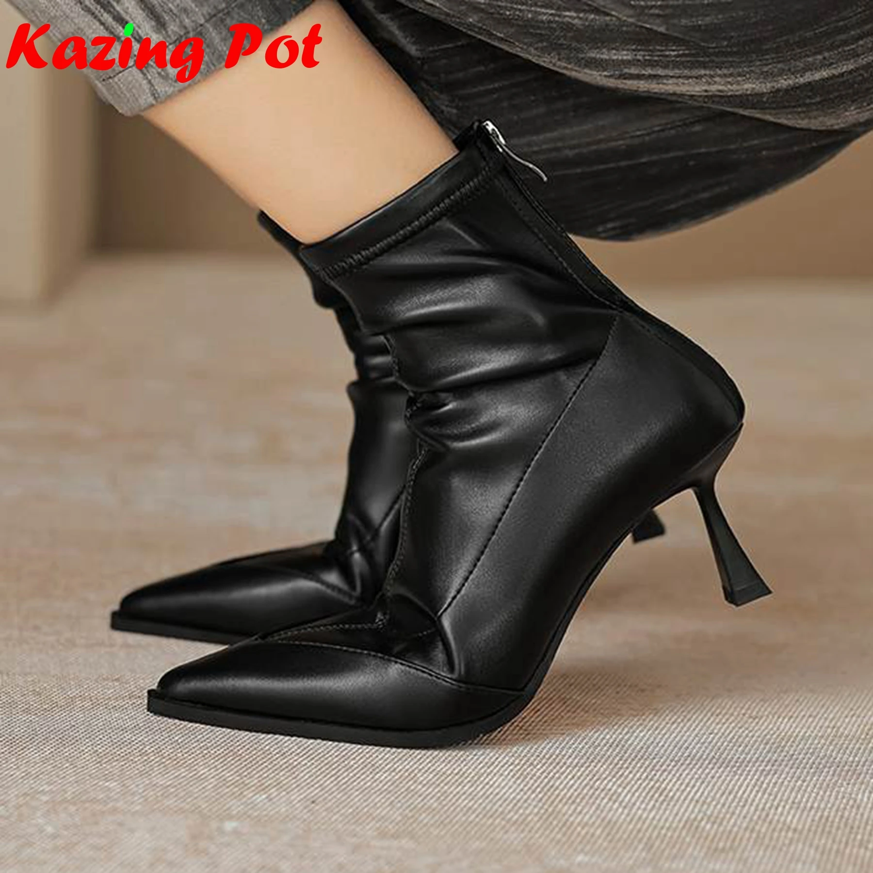 

Женские ботильоны из коровьей кожи, с острым носком, на тонком высоком каблуке