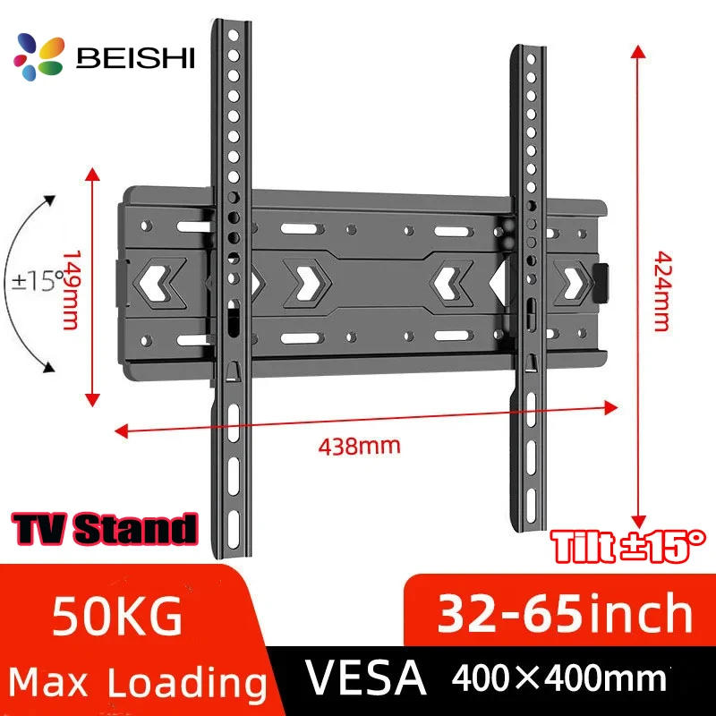 Universal TV Bracket Wall Mount Fixed TV Stand for Most 32-65 in -Tilted ±15° tv Monitor Holder VESA 400 x 400mm, load 45kg