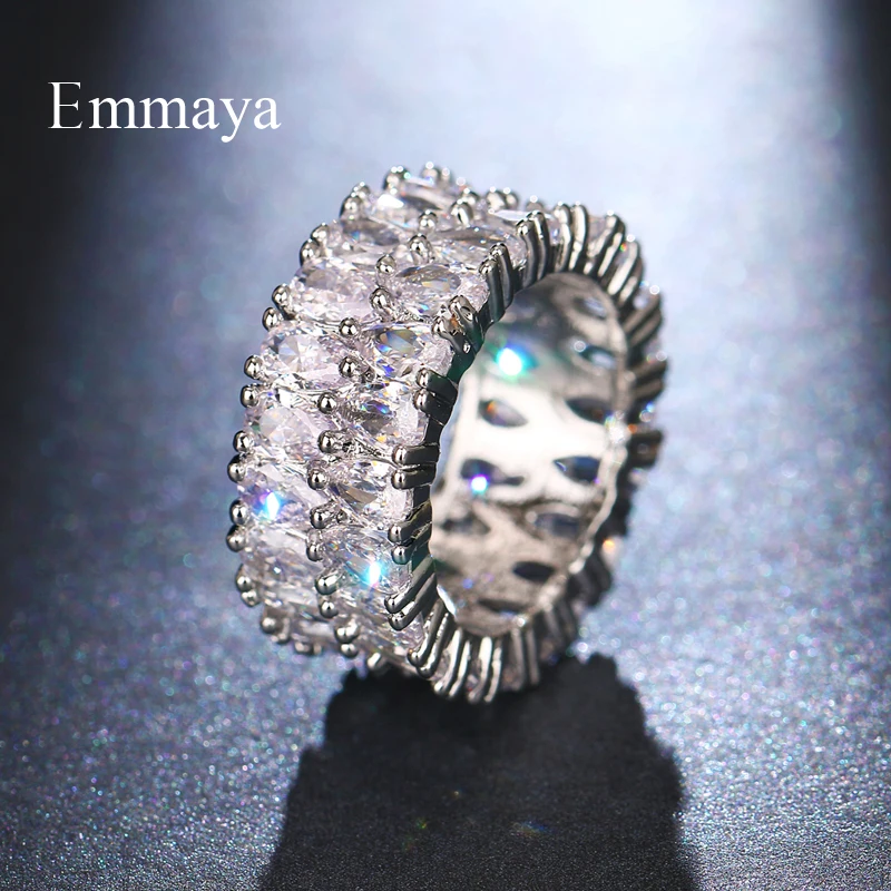 EMMAYA Handmade Eternity Promise Gold Color Crystal Ring AAA CZ Zirconia Engagement Wedding Band Rings Women Men Finger Party Je